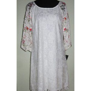 Gabby Skye Bubble Sleeve Ivory Floral Lace Overlay Dress Size 14 NEW